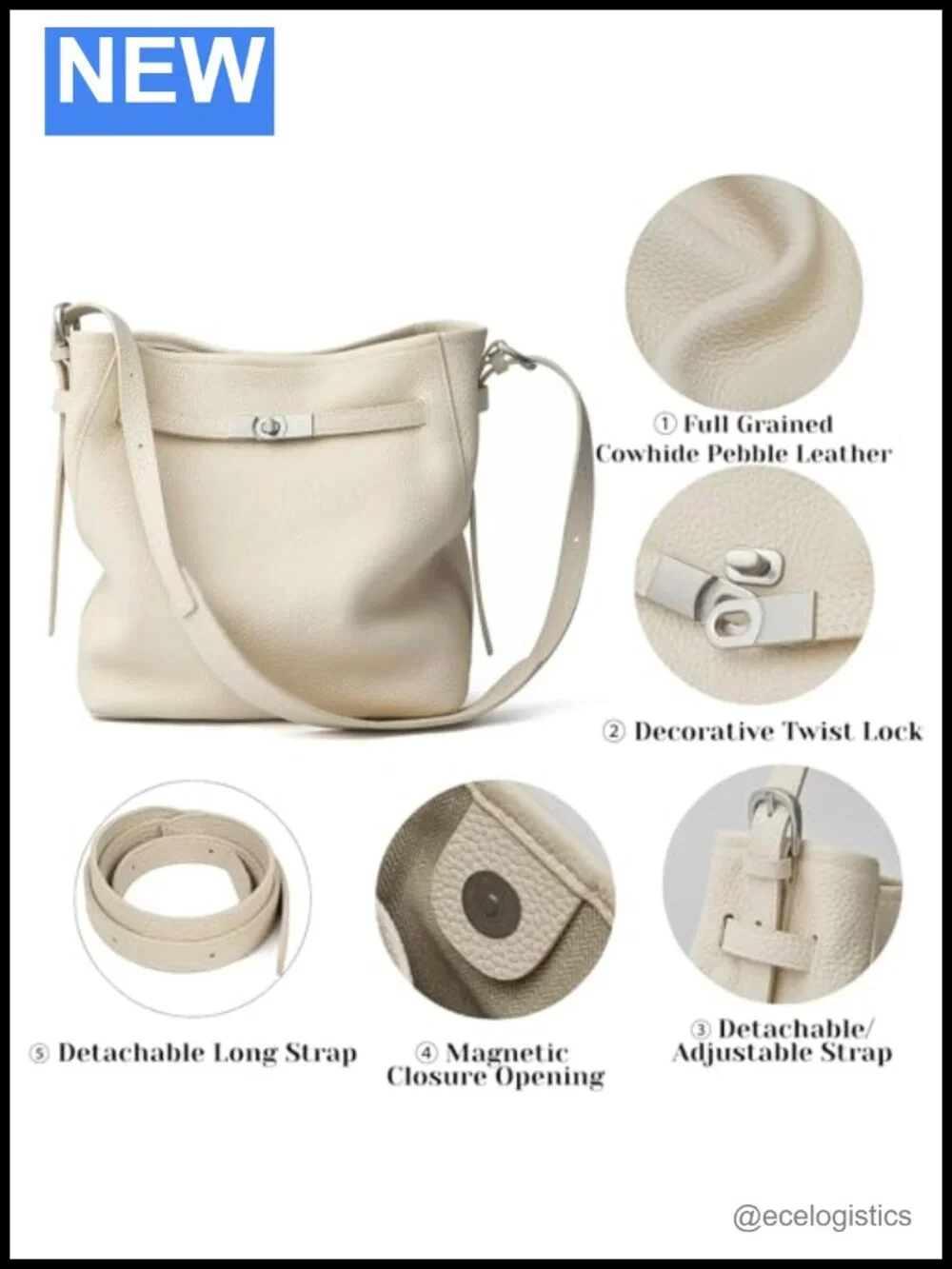Genuine Leather Hobo Bucket Bag Women Large Crossbody Shoulder Handbag